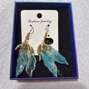 Chic Gold and Blue Leaf Earrings